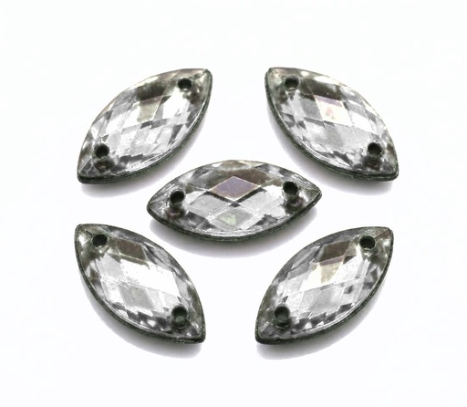 [10878] Gema acrílica elíptica 20x40mm plateada x 10 un. 