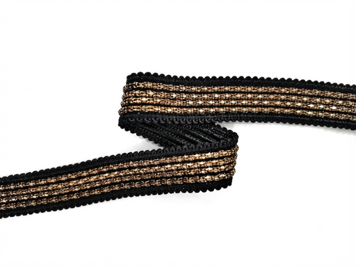 [11178] Galón negro c/cadena dorada 22mm x 1 mt