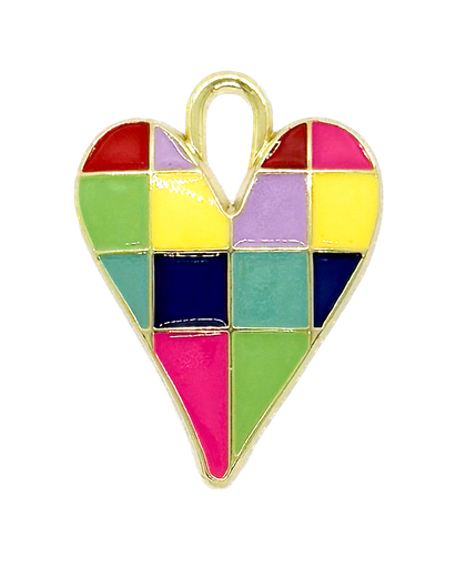 [10230] Dije esmaltado corazón cuadrillé color x 1un