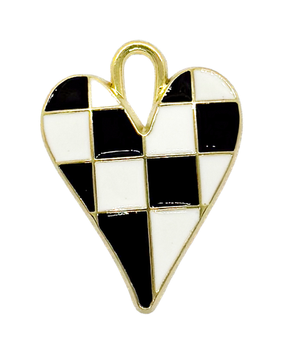 [10230] Dije esmaltado corazón cuadrillé b/n x 1un 