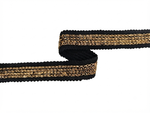 [11178] Galón negro c/cadena dorada 25mm x 1 mt 