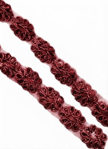 [12960] Galón flores con lentejuelas rojo 25x30mm x 1mt  