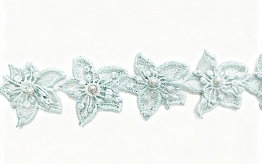 [12964] Galón algodón flor aqua con perla x 1mt