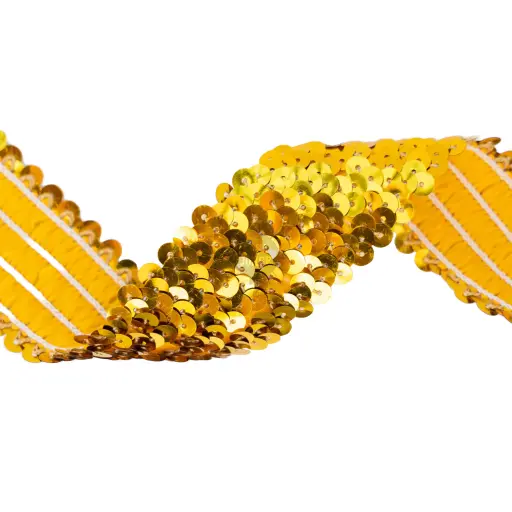 [12962] Galón elástico con lentejuelas dorado 20mm x 10ydas