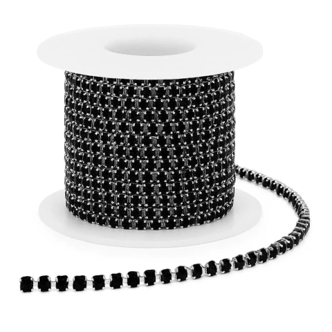[11464] Strass cristal SS16 negro base plata x 10ydas