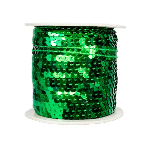 [12045] Hilo de lentejuela metal plana 6mm verde x 1mt.      