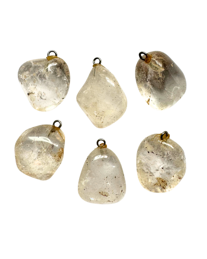 [12213] Dije piedra Cuarzo Cristal Rolado c/pitón x 1 un.   