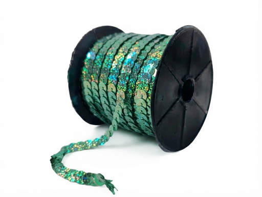 [12048] Hilo de lentejuela laser cube 8mm verde x 1mt.   