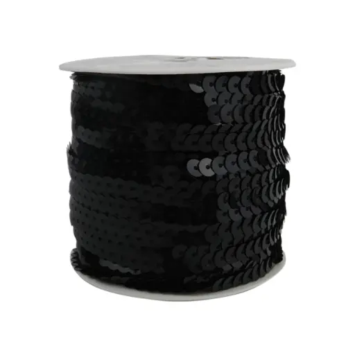 [12045] Hilo de lentejuela metal plana 6mm negra x 100ydas