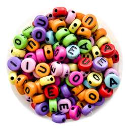 [12100] Plástico letras vocales planas 7mm color x 10grs.