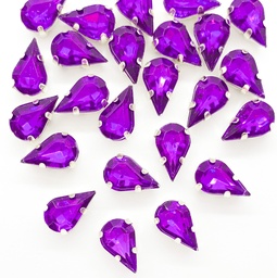 [10993] Gema engarzada gota violeta brillo 6x10mm x 10un.