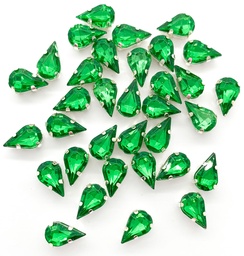 [10993] Gema engarzada gota verde manzana brillo 6x10mm x 10un.