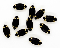 [12117] Gema engarzada navette negro base oro 7x15mm x 20un.