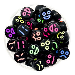 [10761] Plástico caritas negro c/multicolor 10mm x 10gr
