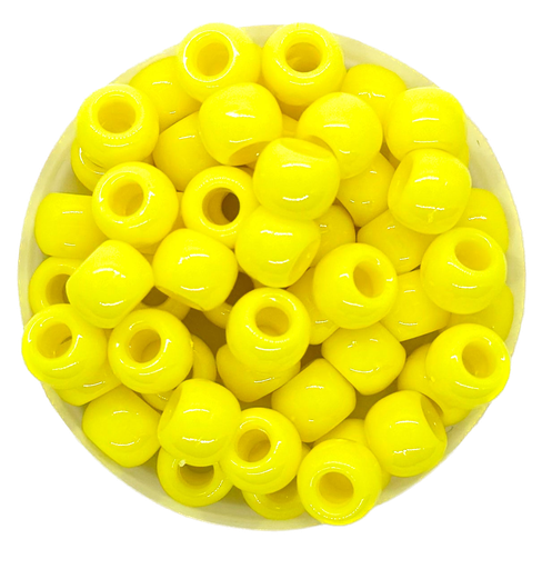 [10102] Cuentas acrílico pase ancho amarillo 10mm x 10grs.