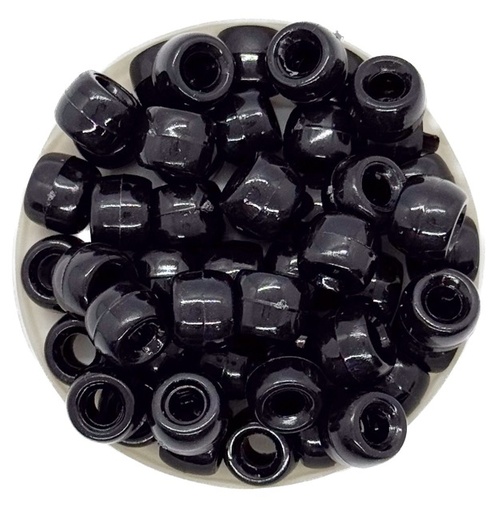 [10102] Cuentas acrílico pase ancho negro 10mm x 10 grs.